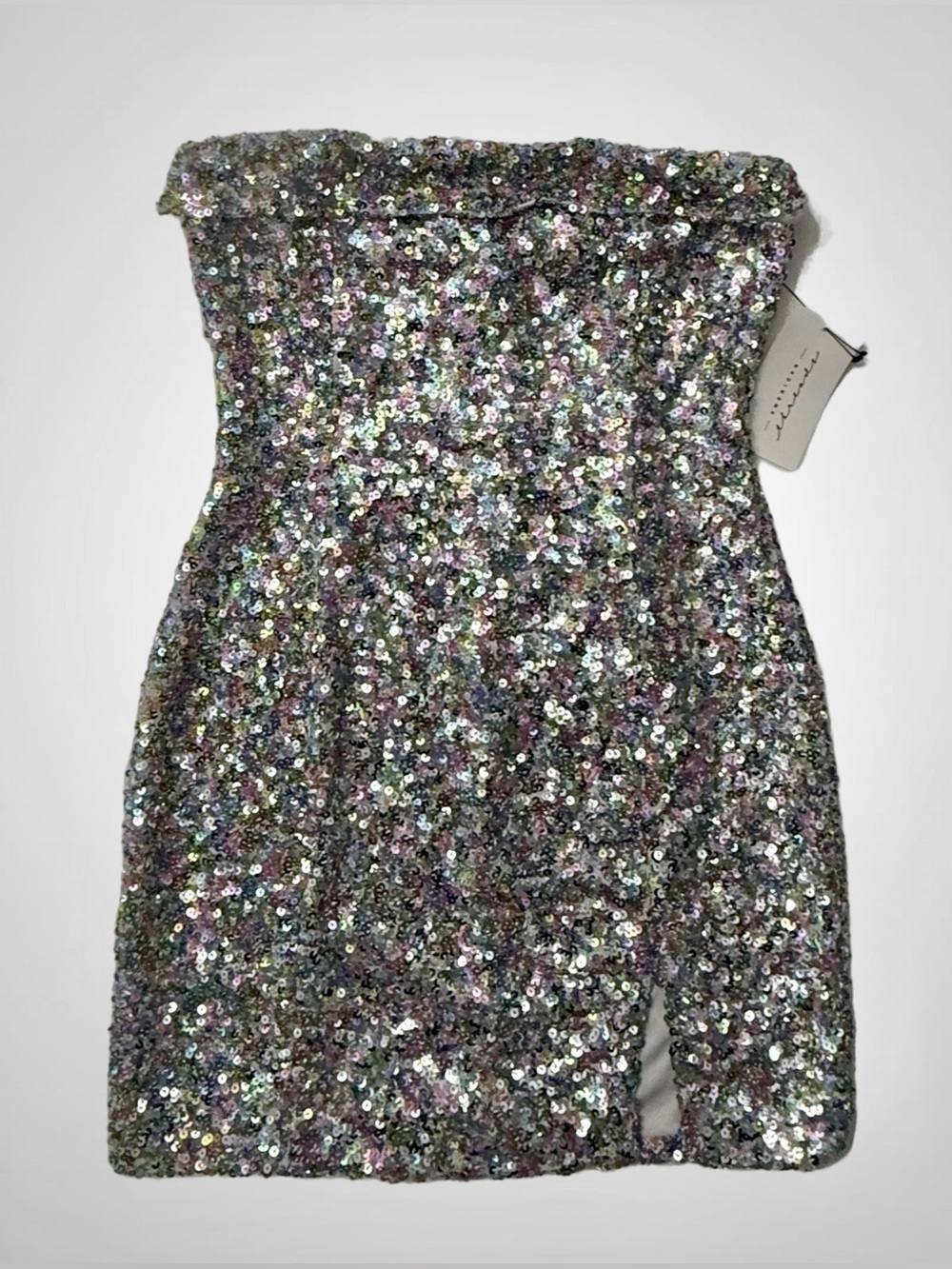 NWT American Threads Hailey Sequin Strapless Dress Silver Multi Medium Mini Slit
